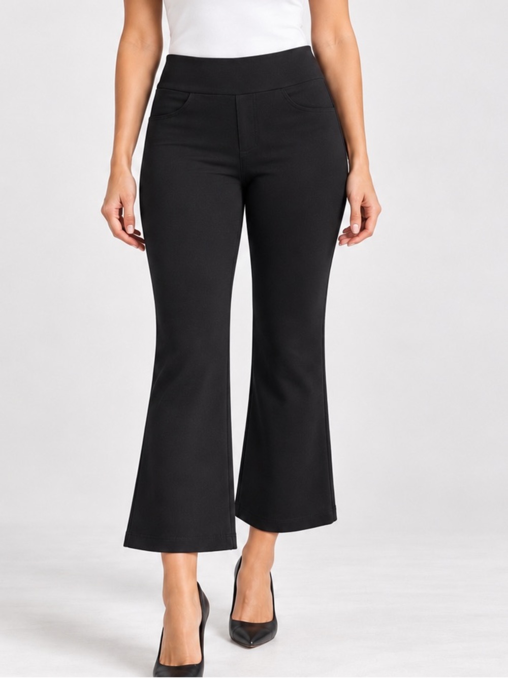 SPANX The Perfect Pant Crop Flare Black Ponte Pull On High Rise Workwear Office